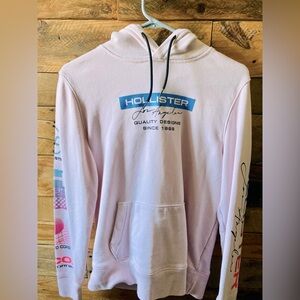Hollister Men's Small Pale Pink Graphic Hoodie